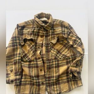 Zara Yellow Brown Plaid Button-Up Flannel Shirt 6
